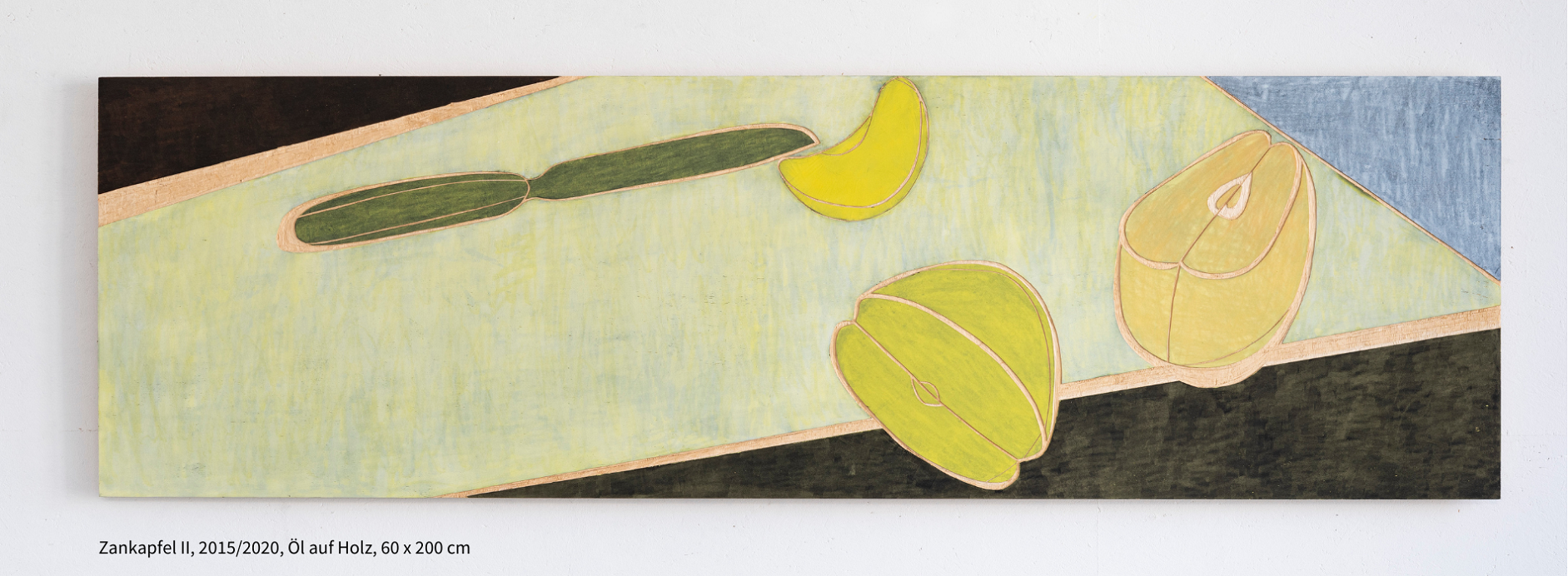 Zankapfel II,2015/2020, Öl auf Holz, 60 x 200 cm