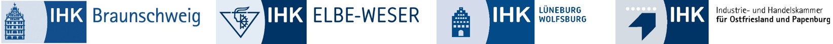 Logos der IHKs Braunschweig, Elbe-Weser, Lüneburg-Wolfsburg und Ostfriesland und Papenburg